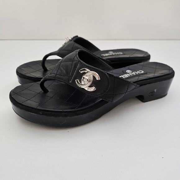 Chanel Turnlock Black Leather Sandals US 8 / EU 38 - Picture 6 of 6